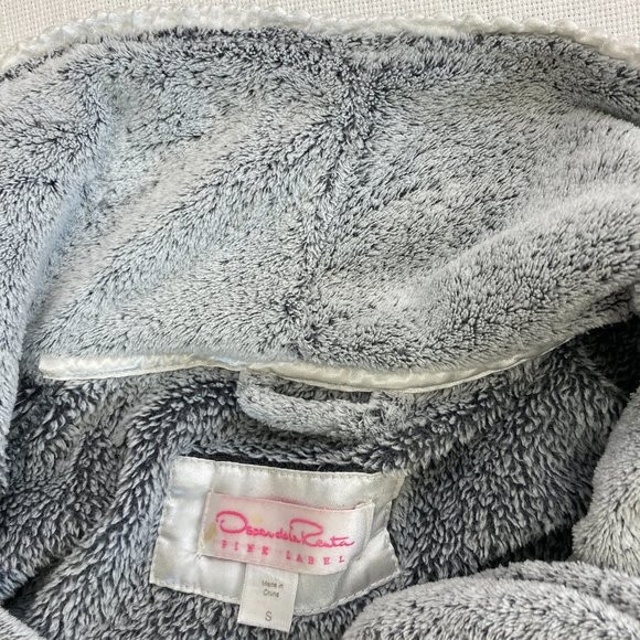 Oscar de la Renta Pink Label Plush Gray Shawl Collar Robe Satin Trim Belt - Picture 13 of 14